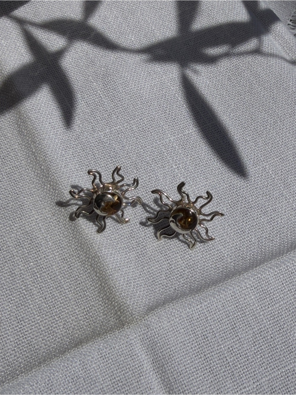 Sunburst Stud Earrings - Silver with Gold Center